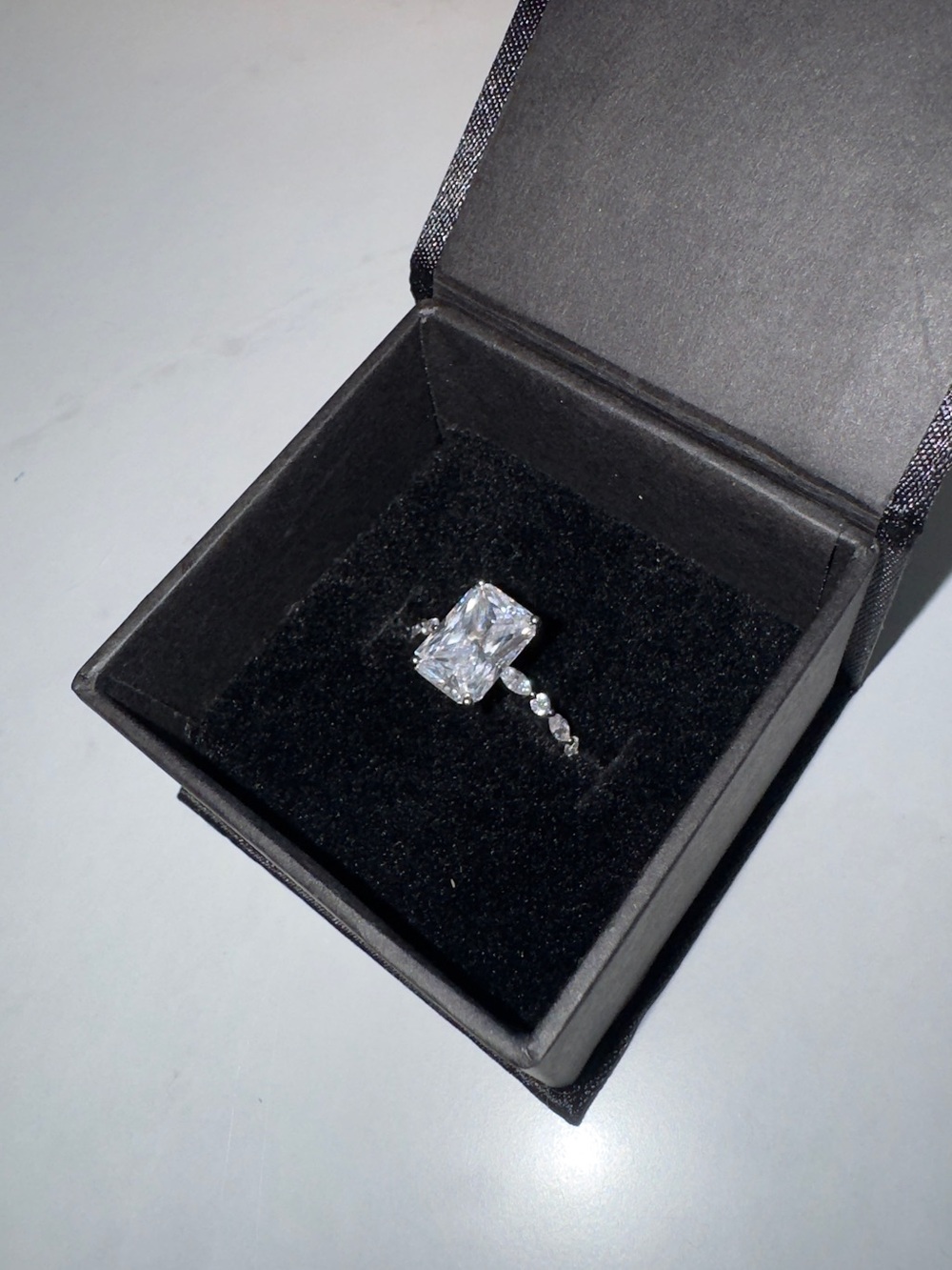 Silver-Tone White Crystal Engagement Ring
